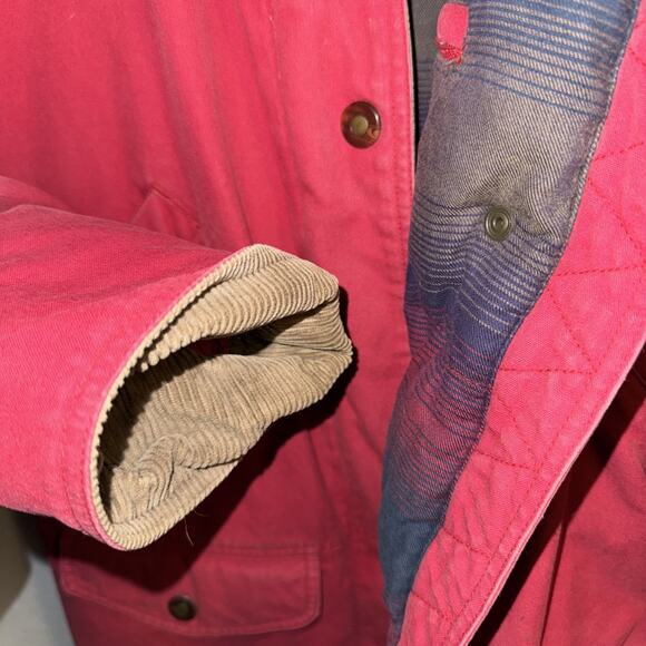 Vintage 90s Eddie Bauer Premium Goose Down Coat Mens Red W Brown Corduroy Collar - Picture 8 of 9